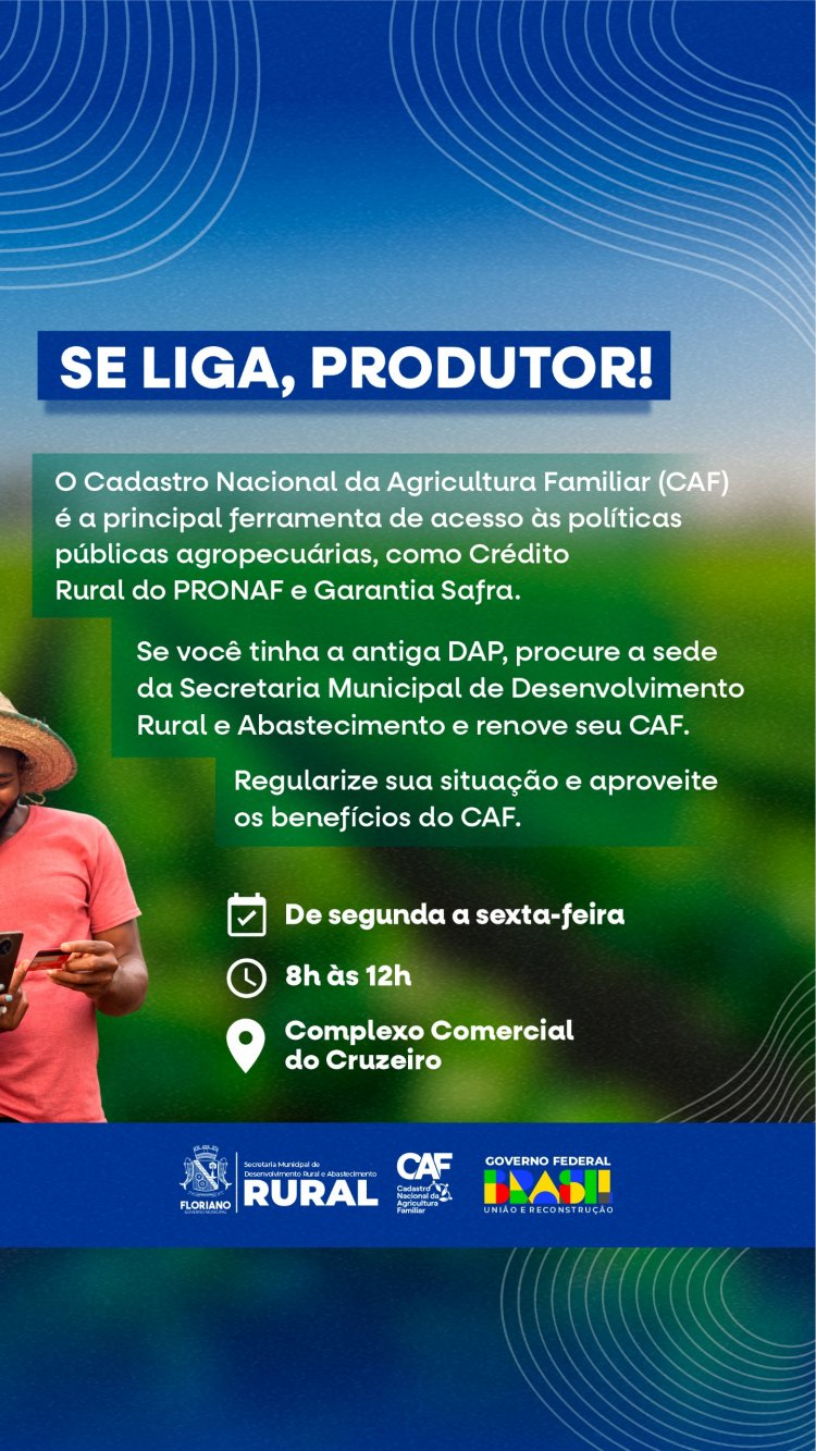 Prefeitura de Floriano retoma emissão do Cadastro Nacional da Agricultura Familiar (CAF)