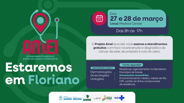 Projeto Amei realizará atendimentos especializados gratuitos em Floriano nos dias 27 e 28 de março