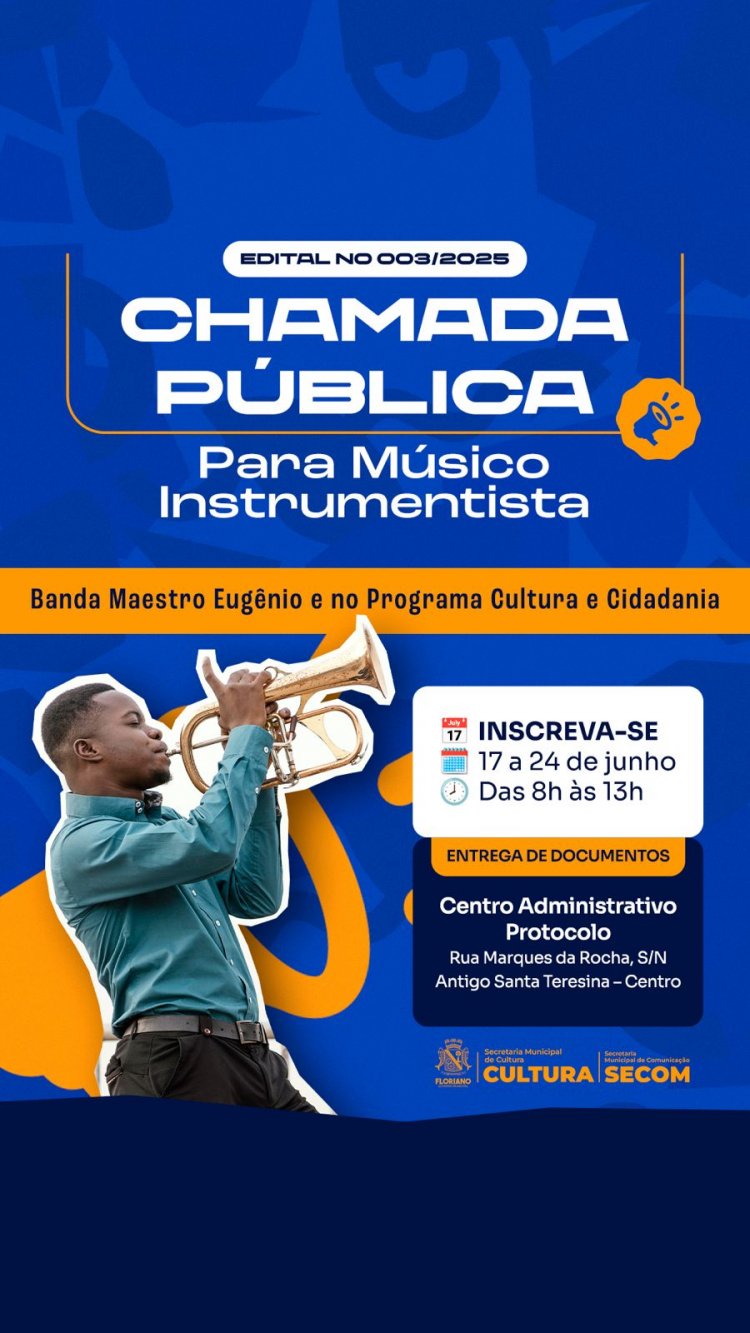 Floriano: Cultura abre credenciamento para atuação na Banda ‘Maestro Eugênio’ e programa ‘Cultura e Cidadania’