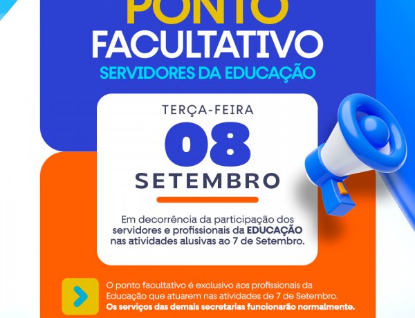 Prefeitura de Floriano decreta ponto facultativo para servidores da Educação no dia 8 de setembro